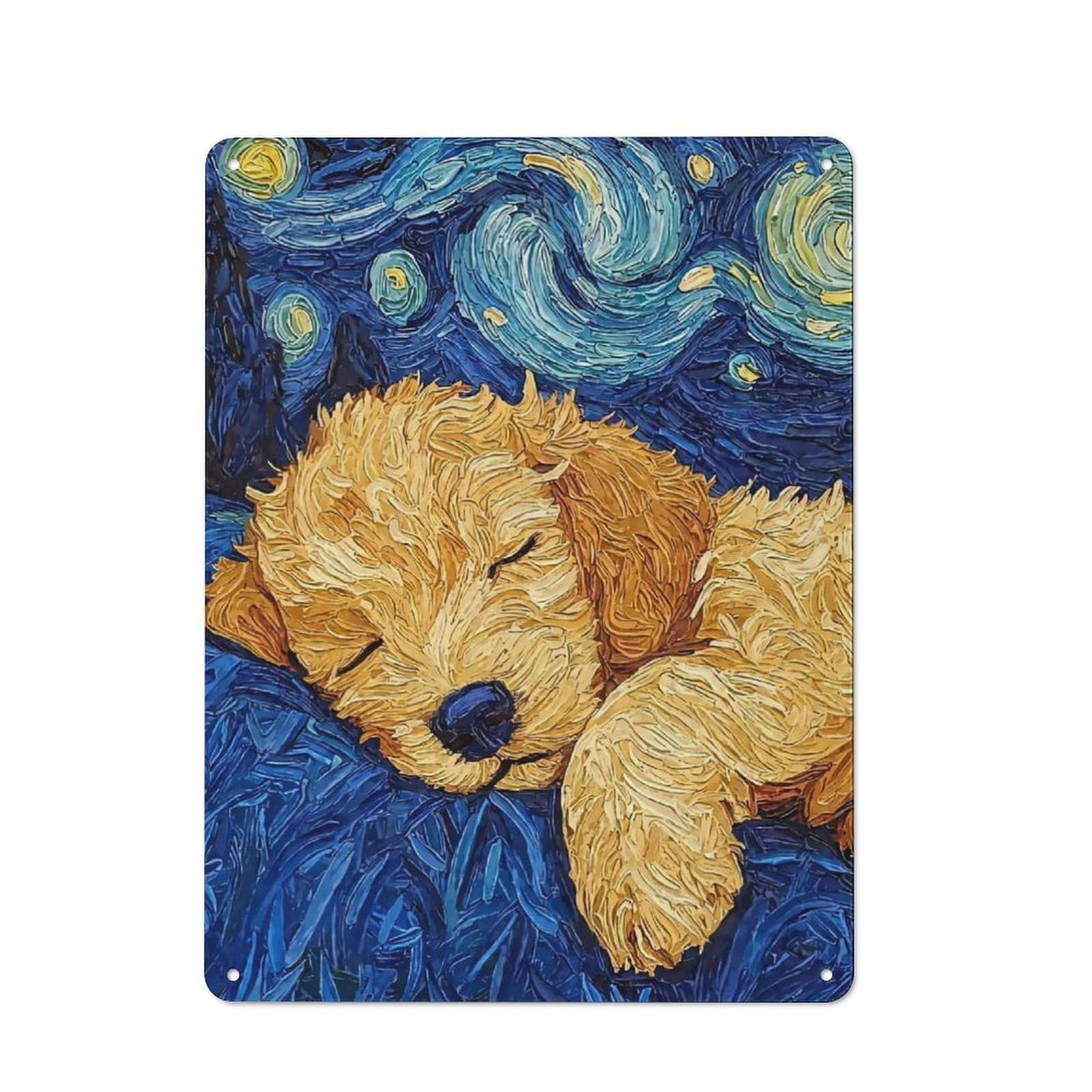 Junmoney Puppys Starry Night Rustic Tin Sign 40X30cm Featuring For Garage Or Workshop, For Updating Garage And Workshop After Moving