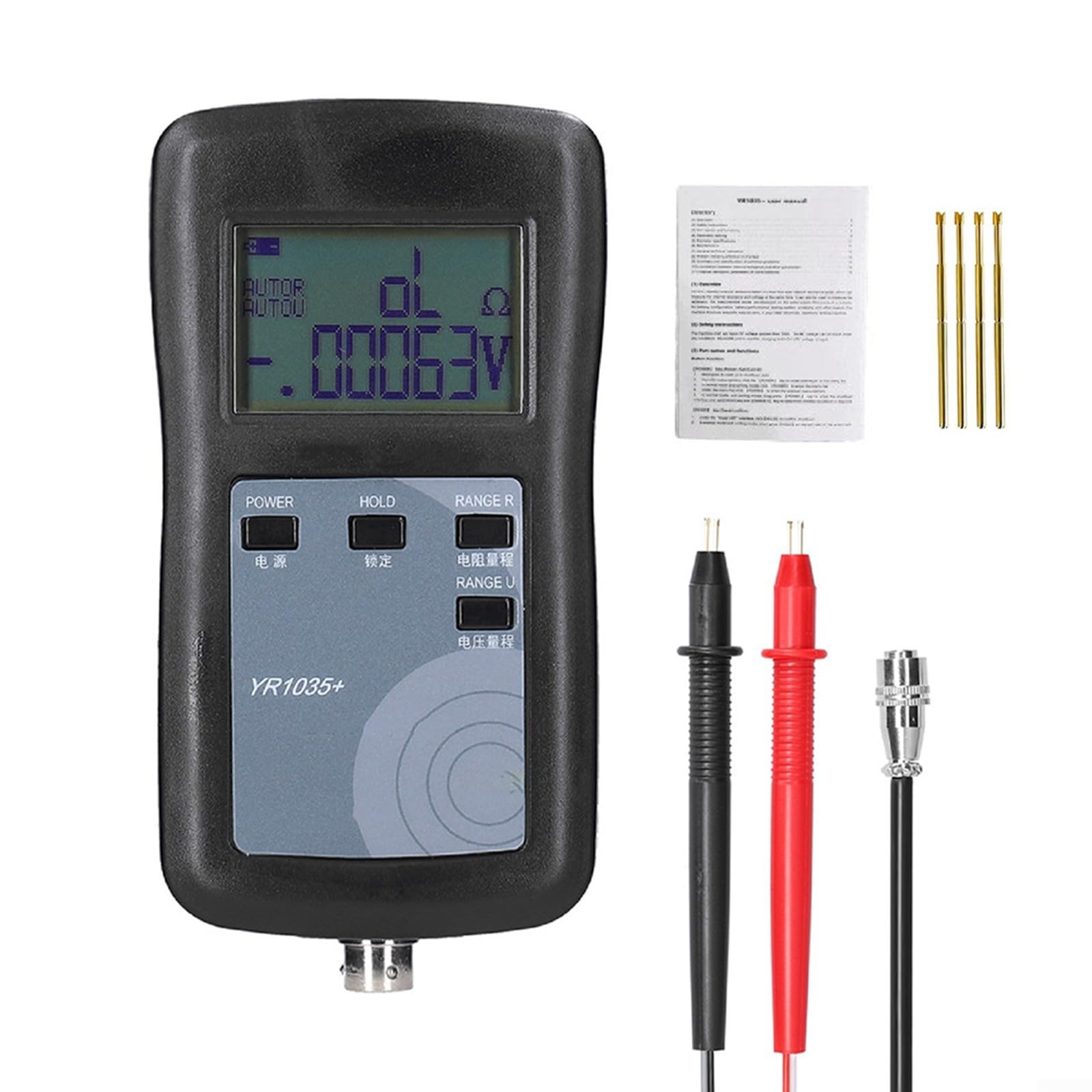 YR1035 Testeur de batterie à résistance interne, testeur numérique de tension de batterie avec sonde de test, pour mesurer le lithium-ion, lithium polymère