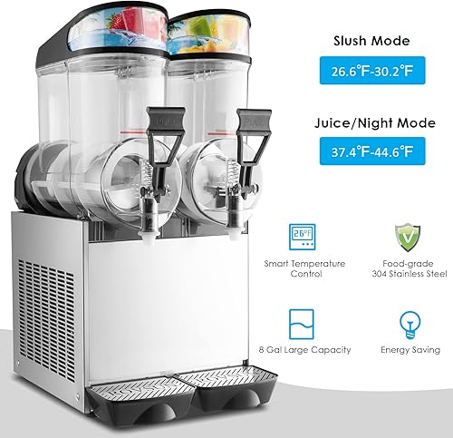 Miniatura 2 de ROVSUN Margarita Machine - Máquina de granizado de 8 galones / 30 L, 15 L x 2 tanques, máquina comercial granizado y modos de jugo, fabricante de