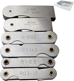 JENSWILL 6 Pack R0.3-1.5/ R1-6.5/ R7-14.5/ R15-25/ R25-50/ R52-100 Radius Gauge Set, Stainless Steel Radius Fillet Gage Portable Concave Convex Measuring Tool for Tool and Die Makers Check