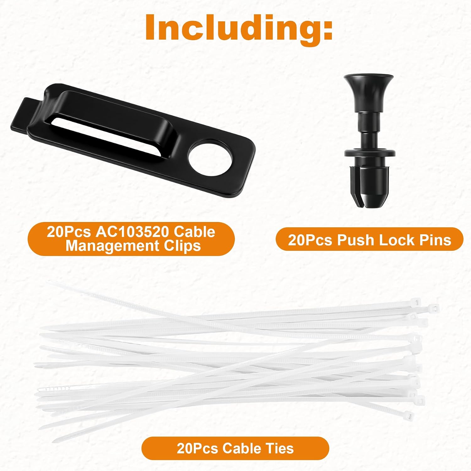20Pcs AC103520 Cable Management Clips with Push Lock Pins and Cable Ties