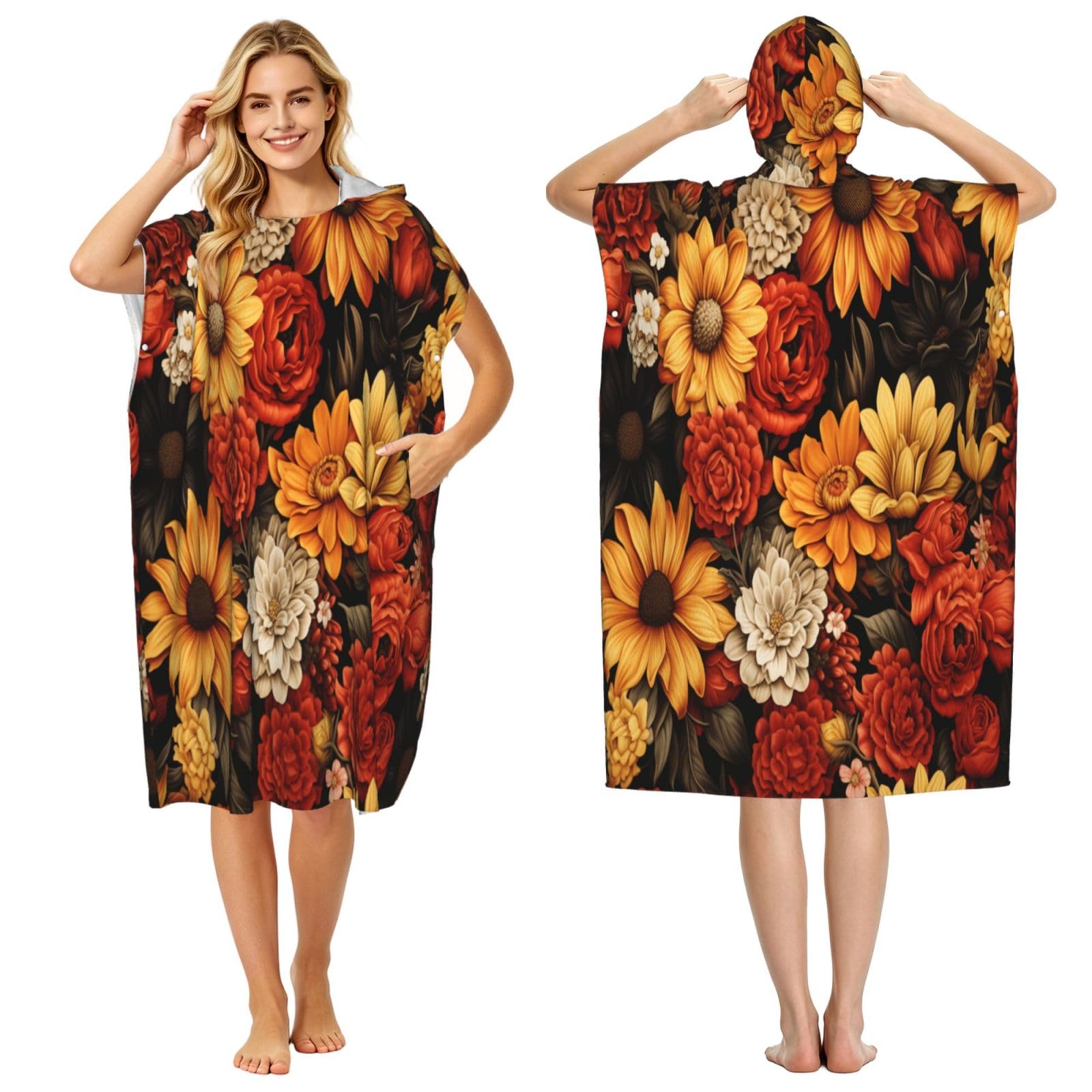 DTHKJNLSF Various Blooming Flowers Adult Hooded Beach Poncho Towel