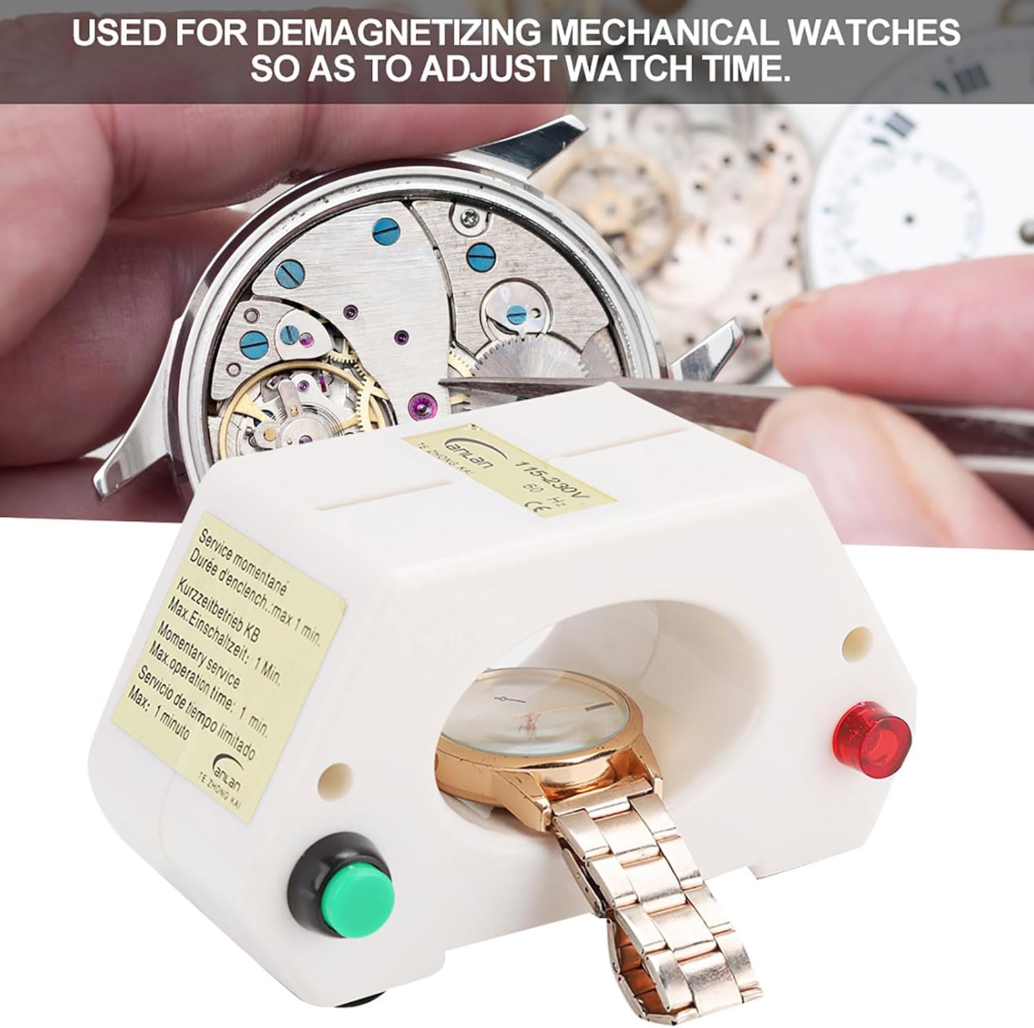 Professional Degausser, 2.56in Watch Demagnetizer Tool with 115 to 230V US Plug, Plastic Watch Movement Demagnetizers for Repairing and Adjusting Time, 0.84x3.93x3.93in