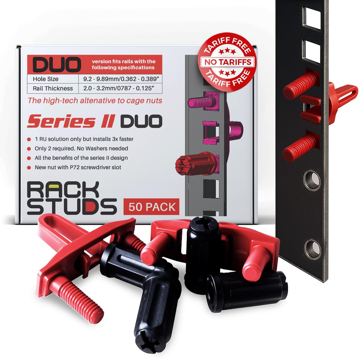 DUO50 1RU Series II Rack Mount Solution - Effortless Alternative to Traditional Rack Screws and Cage Nuts & Server Rack Screws Ideal for Server Hardware Setup - 50 Pack, Universal Version
