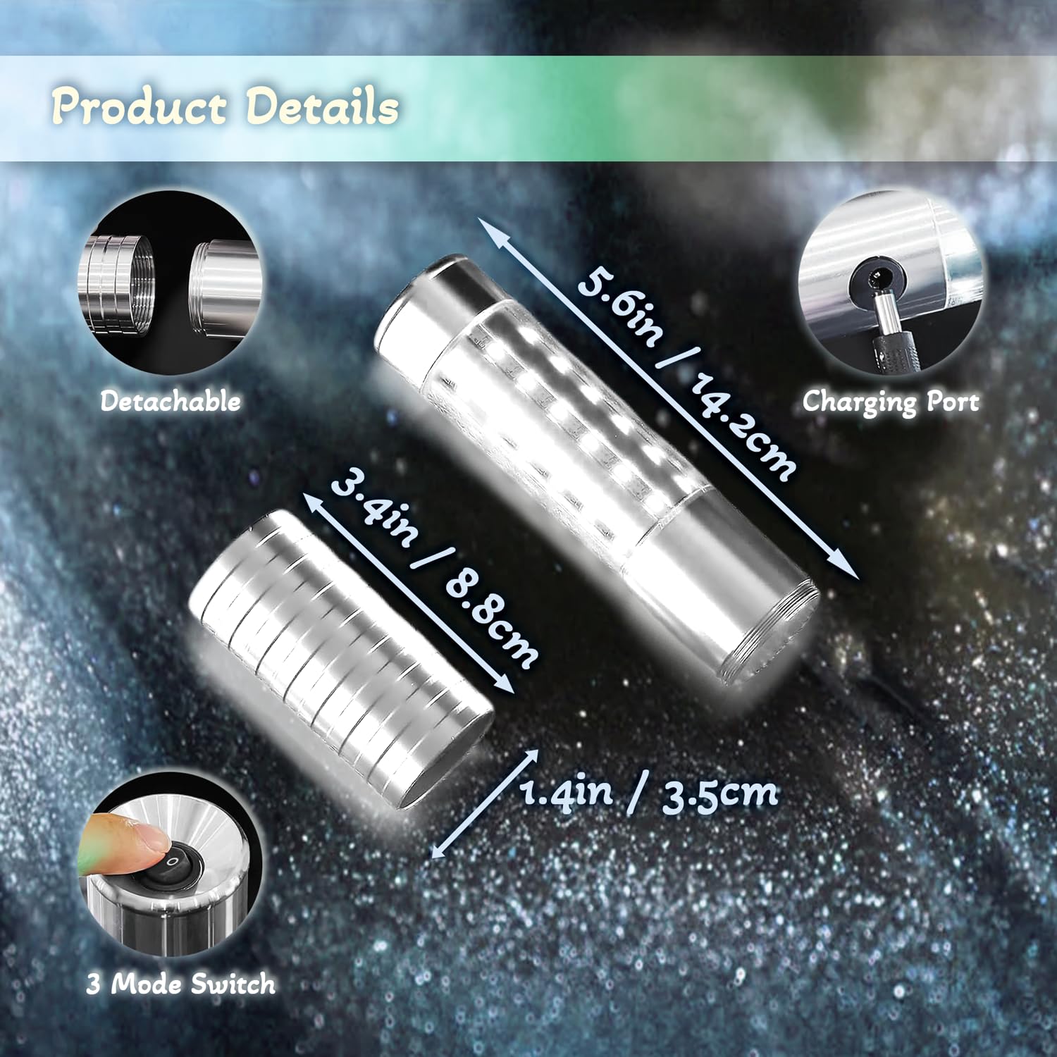 Bottle Strobe Baton Service Lights, LoveNite LED Rechargeable Liquor Bottles Sparkers for Wedding Party Concert Events, Champagne Handheld Light Topper for Bar Nightclub (Silver, 4 Pack)