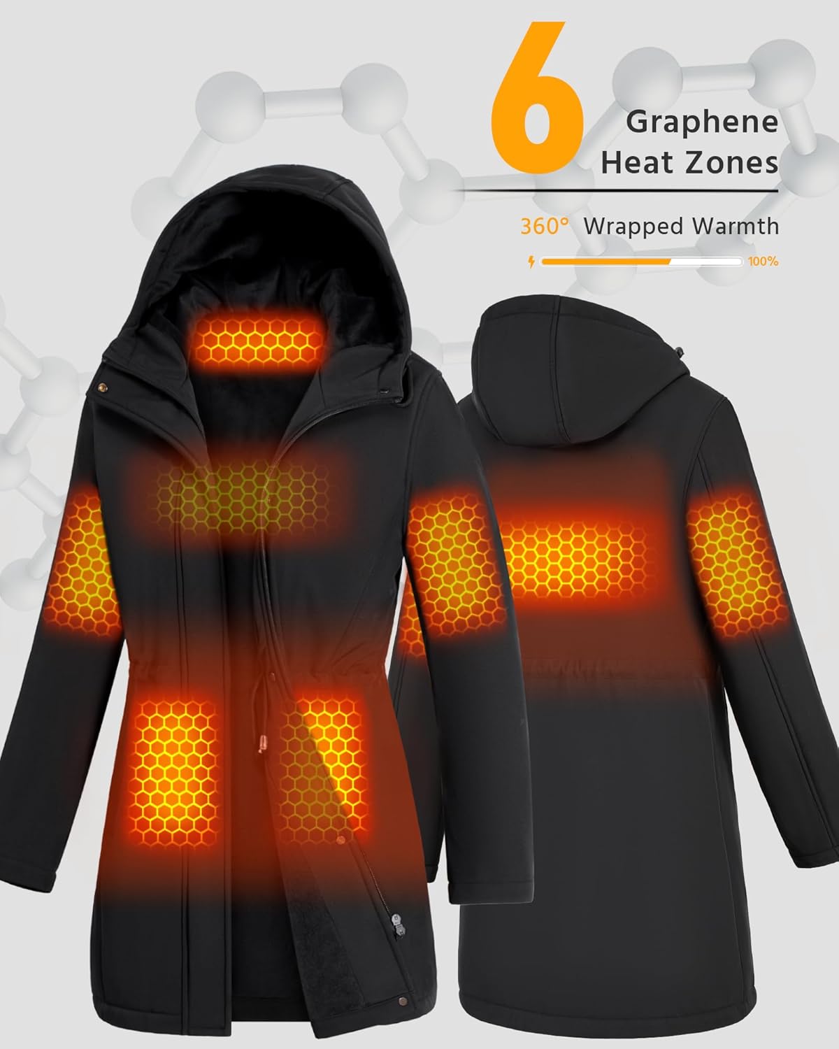 Wulcea Graphene Heated Jacket for Women 12V Fast Charge 18400mAh Large Capacity - Image 5