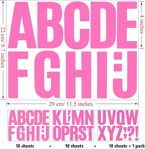 Miniatura 2 de Bemeol 30 hojas de calcomanías de letras del alfabeto de 4 pulgadas, calcomanías autoadhesivas para decoración del hogar en el aula (rosa)