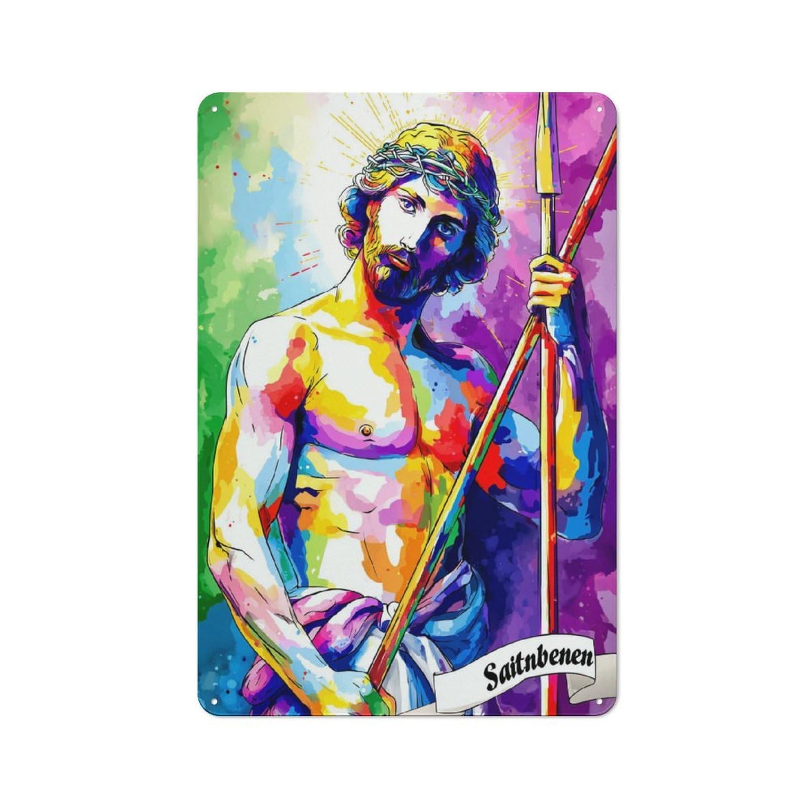 Junmoney Colorful Artistic Portrait Of A Figure Holdin Metal Wall Sign 30X20cm Featuring G A Staff For Café Or Restaurant, For Vintage Wall Decor Fans, For Metal Sign Collectors