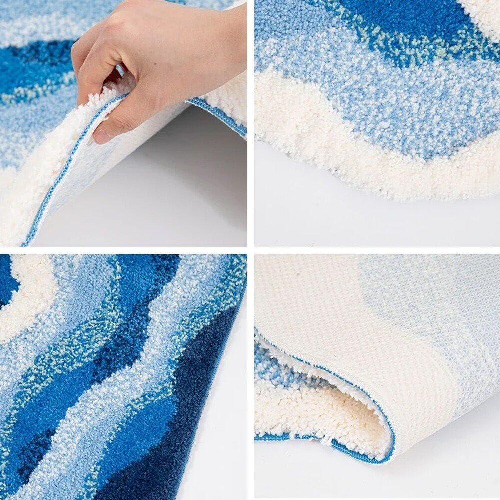 Tapis Vague 3D Touffeté, Tapis Océan, Antidérapant, pour Salle De Bain, Lavable, pour Maison, Le Salon, Salle De Bain