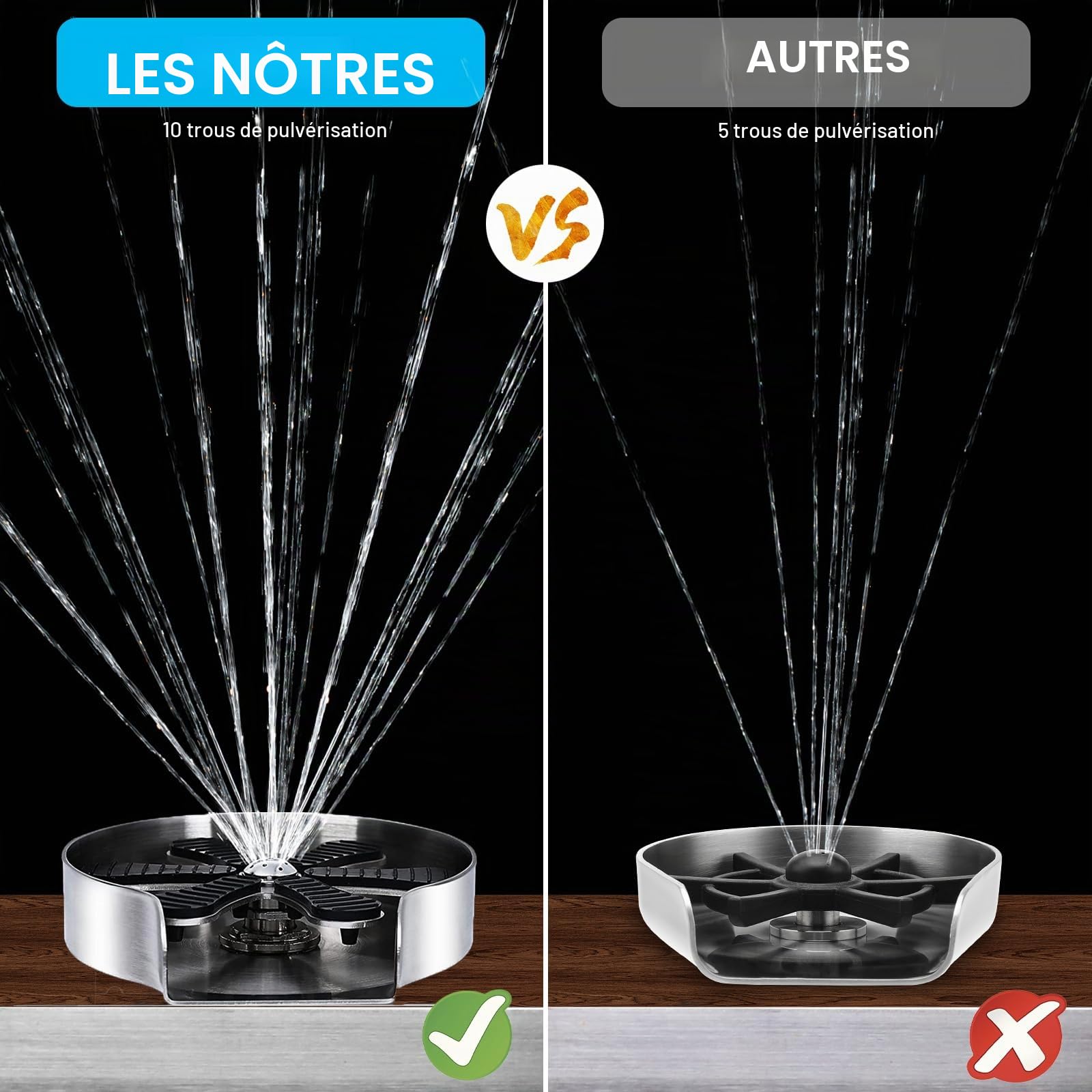 Rince Verre Evier - Glass Rincer Lave Bouteille Lave Gobelet Automatique avec Matériau en Acier Inoxydable Massif, Lave Verre Evier Rince Verre pour Bar et Cuisine (Coussinets 6 pattes)