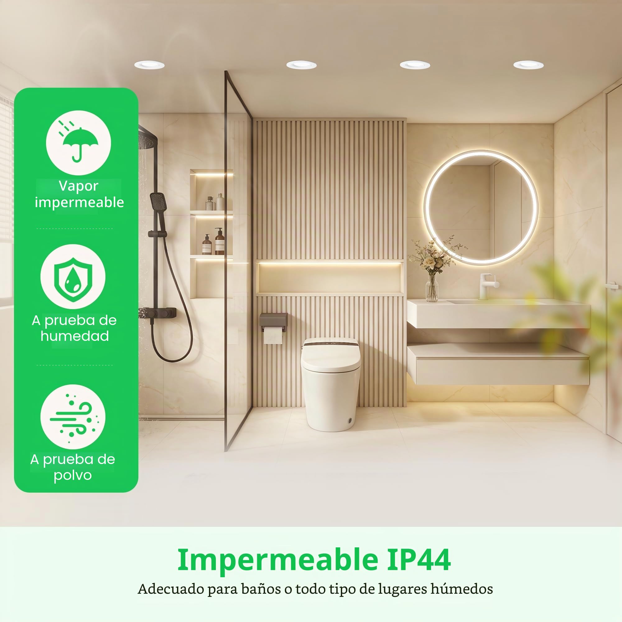 Downlight LED Techo Empotrable Rotable 230V, 5W 500LM Focos LED Interior Techo Blanco Cálido Blanco Neutro Blanca Frío, IP44 Ojos de Buey Extraplano, Corte 68-80mm, Blanco 6 Pack