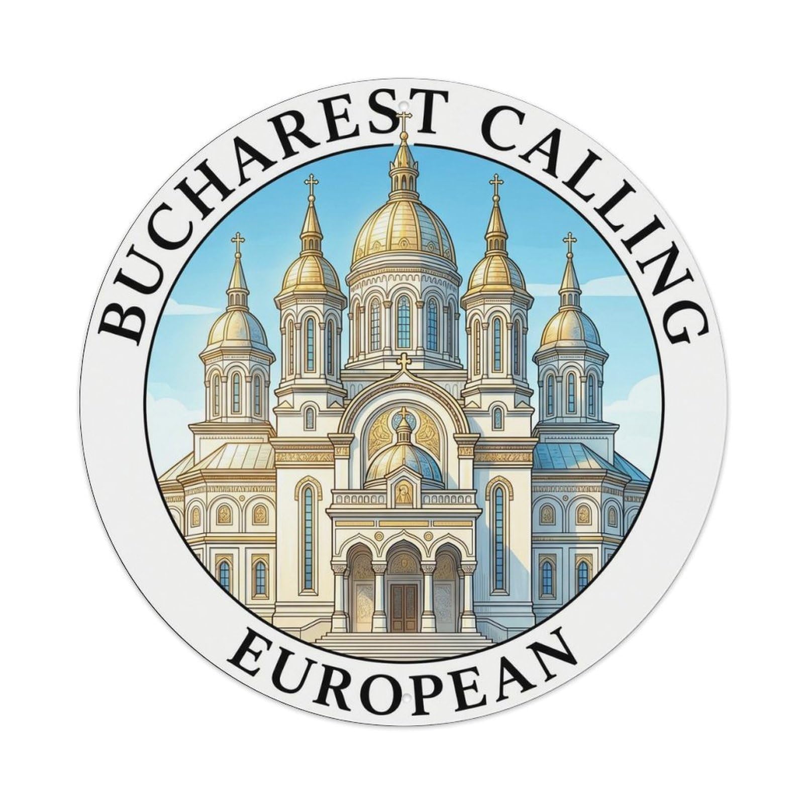 Okahys 8X8inch(20X20cm) Vintage Travel Bucharest Cathedral European Metal Tin Sign