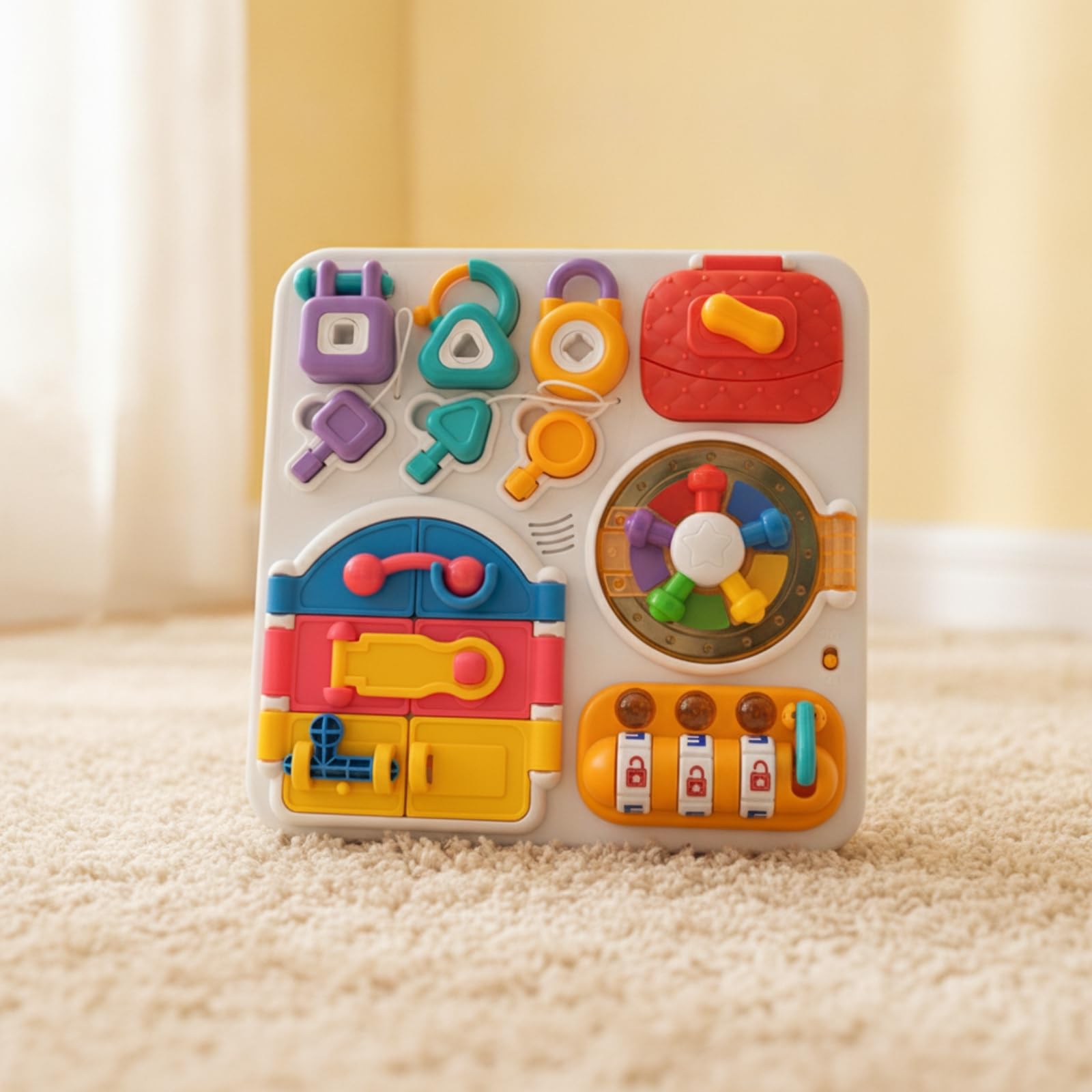 Bunt Beschäftigungsbrett mit Schlössern Motorikbrett, kompaktes Design für Unterwegs, Motorikbrett mit Schlössern, Zimmer, Babys