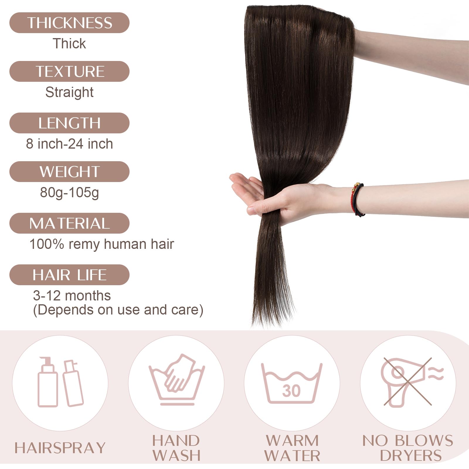 20 inches SEGO One Piece Hair Extensions Clip in Human Hair [#1B Natural Black] Real Remy Hairpieces for Women 3/4 Full Head Straight Invisible (50g) — view 140