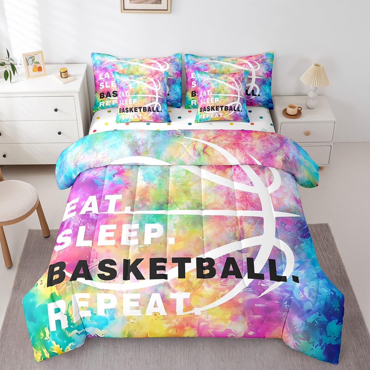 Juego de edredón de baloncesto y sábanas infantiles para renovar el dormitorio