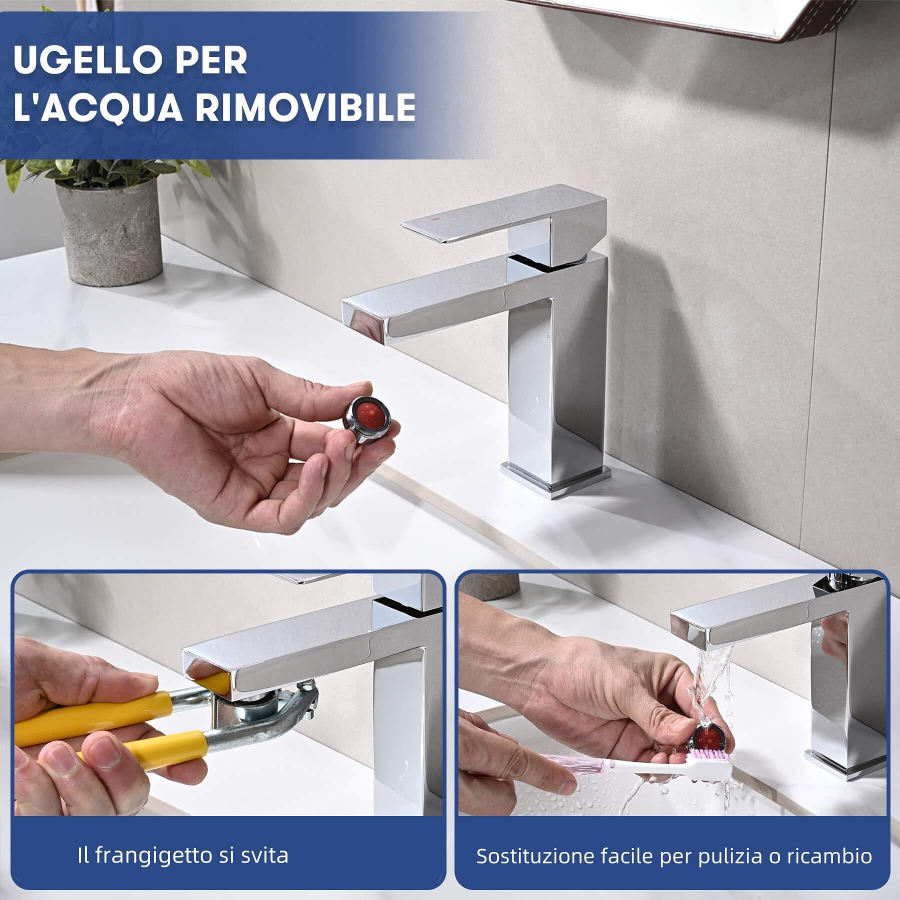 Rubinetto Lavabo Monoleva Cromo Miscelatore Monocomando per Bagno con Altezza del Beccuccio di 110 MM con Aeratore Anticalcare e Cartuccia Ceramica, Design Moderno, Senza Piombo