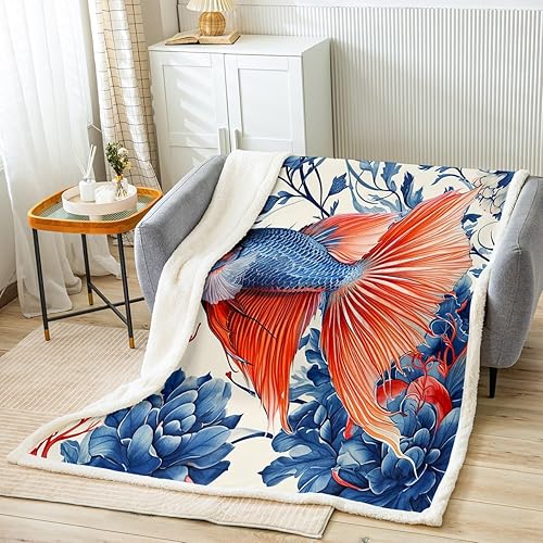 Betta Fish - Manta de franela de vellón, manta súper suave de animales del océano Maine, peces tropicales, para cama, sofá, sillón, acuarela con