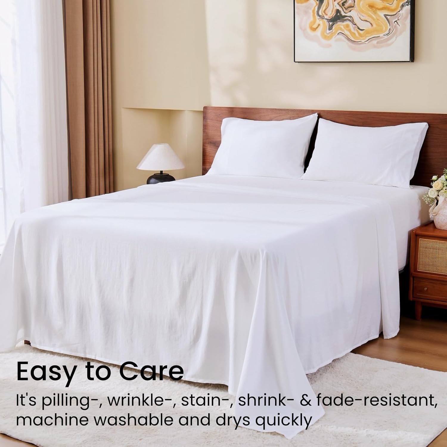 GOKOTTA 4-Pcs Queen Sheet Set, 18"-21" Extra Deep Pocket, Non-Slip Elastic Corner Straps, Prewashed & Brushed Microfiber Polyester, Ultra Soft, Hotel Luxury, Breathable, Wrinkle-Free, Anti-Rip - White - Image 8