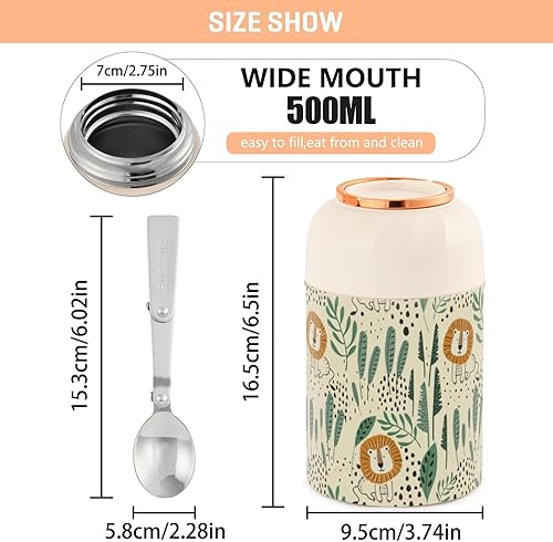 Miniatura 3 de Tropical Funny Lions Food Jar with Spoon Stainless Steel Vacuum Insulated Food Container 17 oz Food Thermos for Lunch