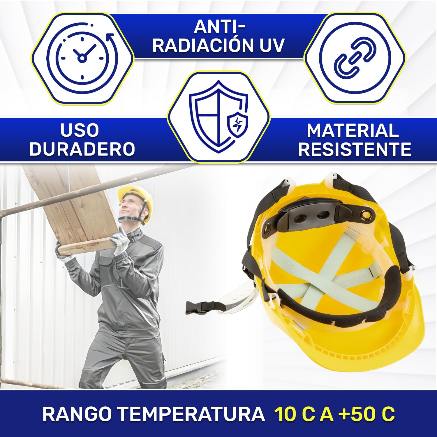 Casco de Obra Homologado EN 397 Talla 53-64 cm en Plástico ABS | Casco de Seguridad Profesional Amarillo con Barboquejo y Orificios de Ventilación - Garantía de 10 Años - MONTERAL