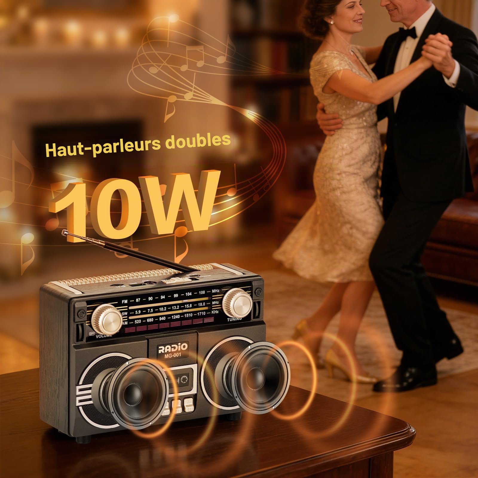 Tendak Radio Rétro AM/FM/SW, radio nostalgique avec batterie de 1200 mAh, radio de voyage avec Bluetooth 6.0, radio de cuisine compatible avec fonction USB/TF/AUX, grand haut-parleur de 5 W