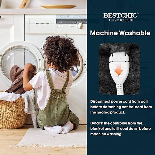 Miniatura 6 de Manta térmica eléctrica tamaño Queen de 84 x 90 pulgadas, manta de calentamiento rápido 100% franela suave de poliéster, 4 niveles de calefacción 10