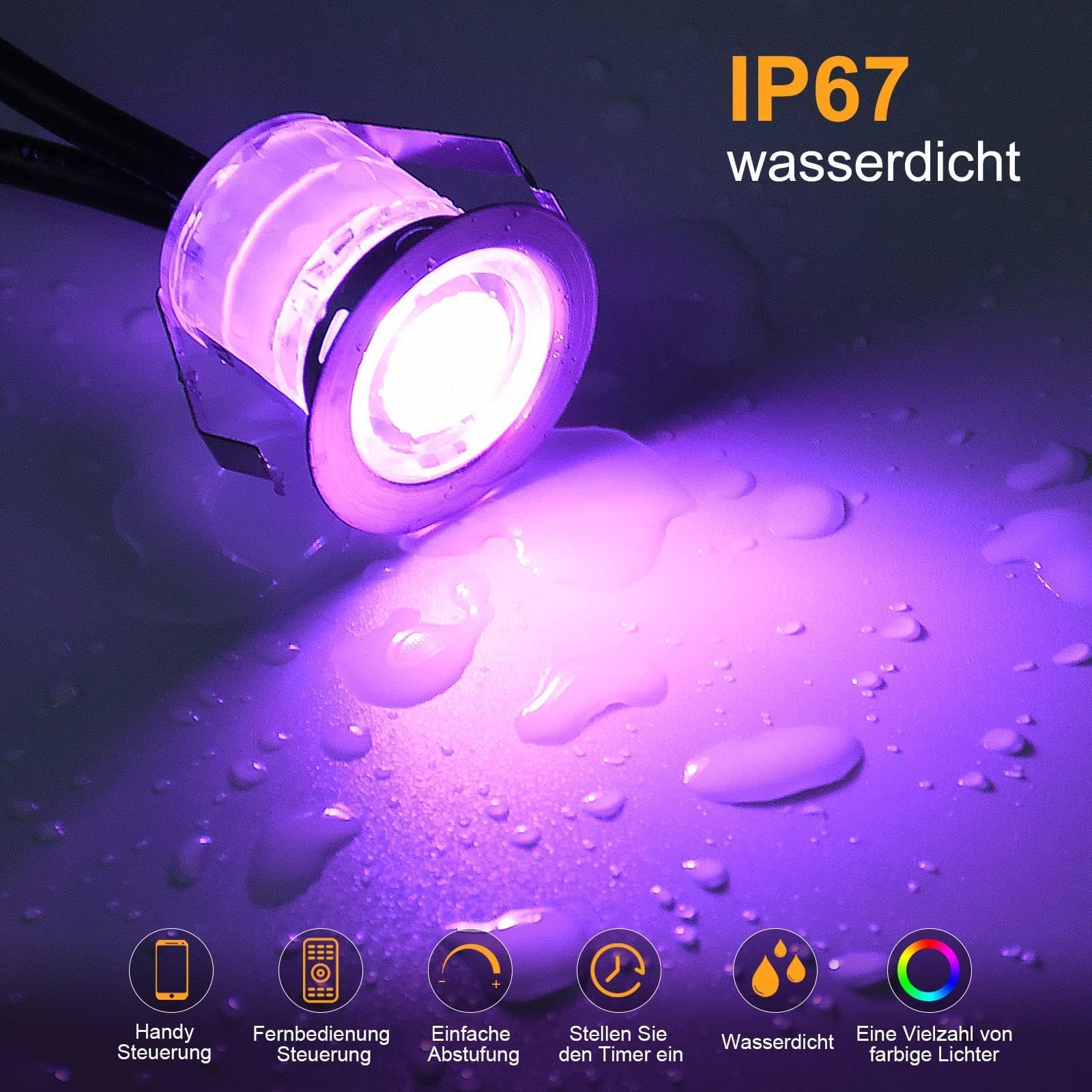WLAN RGB Bodenstrahler Außen 20er Set | IP67 Wasserdicht, DC12V, Ø30mm, App/Alexa-Steuerung, befahrbar, 50.000h Lebensdauer und dimmbar