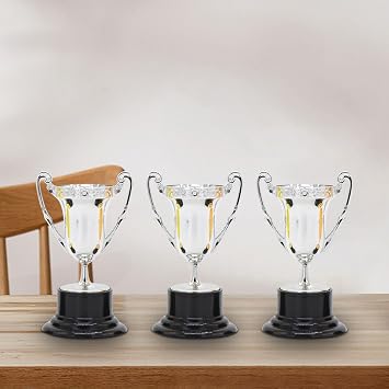 3pcs Kids Mini Trophies Decorative Ornaments Small Mini Prize Trophy Cups Desktop Toys Game Reward Props for Football Match, Silver