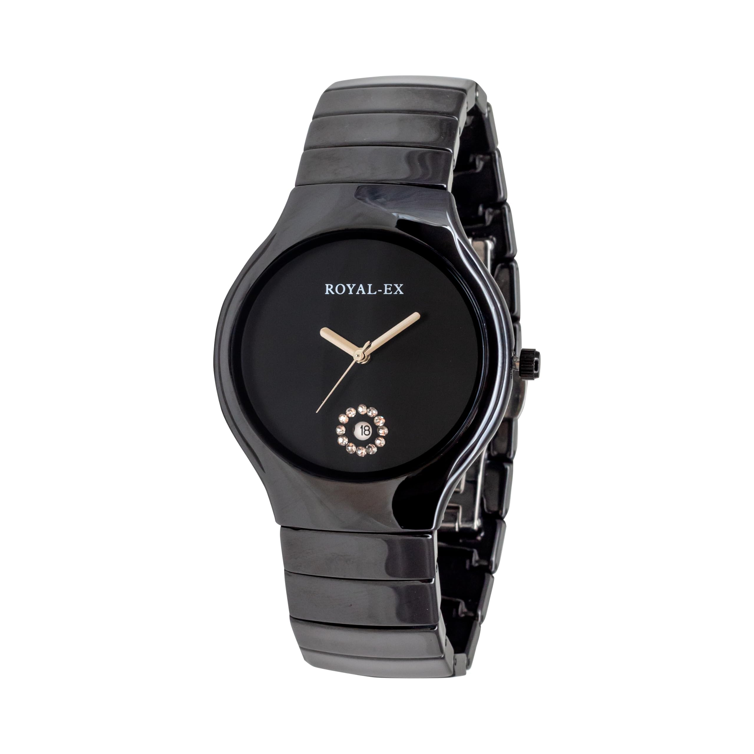 Royalex Mens High Tech Ceramic Watch Black Dial Analog Watch - for Men | Ceramic Watch Black Dial with Date Black Ceramic Case and Chain (B0DB21X8DW) Amazon Price History, Amazon Price Tracker