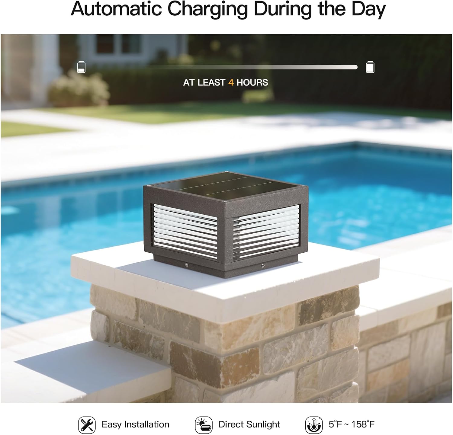 MVBT Solar Post Lights, 9.84" Outdoor Pillar Lamp, Modern Column Cap Light IP54 Waterproof Led Fence Deck Gate Lantern Patio Landscape Lighting for Outside Yard Garden Entrance Driveway