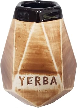 Gaucho Bruno Large Ceramic Yerba Mate Prism Cup - Reusable, Slip-Proof Gripping and Easy Cleaning - Natural Tones Angular Mug - Retains Heat, Ideal for Teabags - for Home and Travel Use