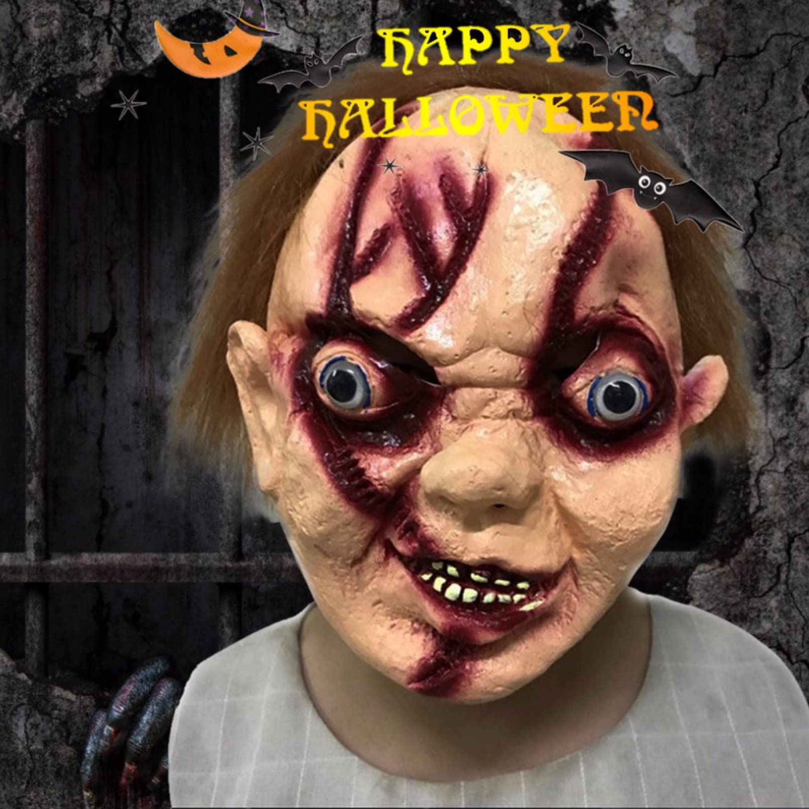 BAJIE Halloween Maske Scary Glatze Großes Auge Latex Maske Narbe Gedruckt Lustig Für Halloween Set Horror Geist Lustige Requisiten Latex Maske Halloween Zubehör