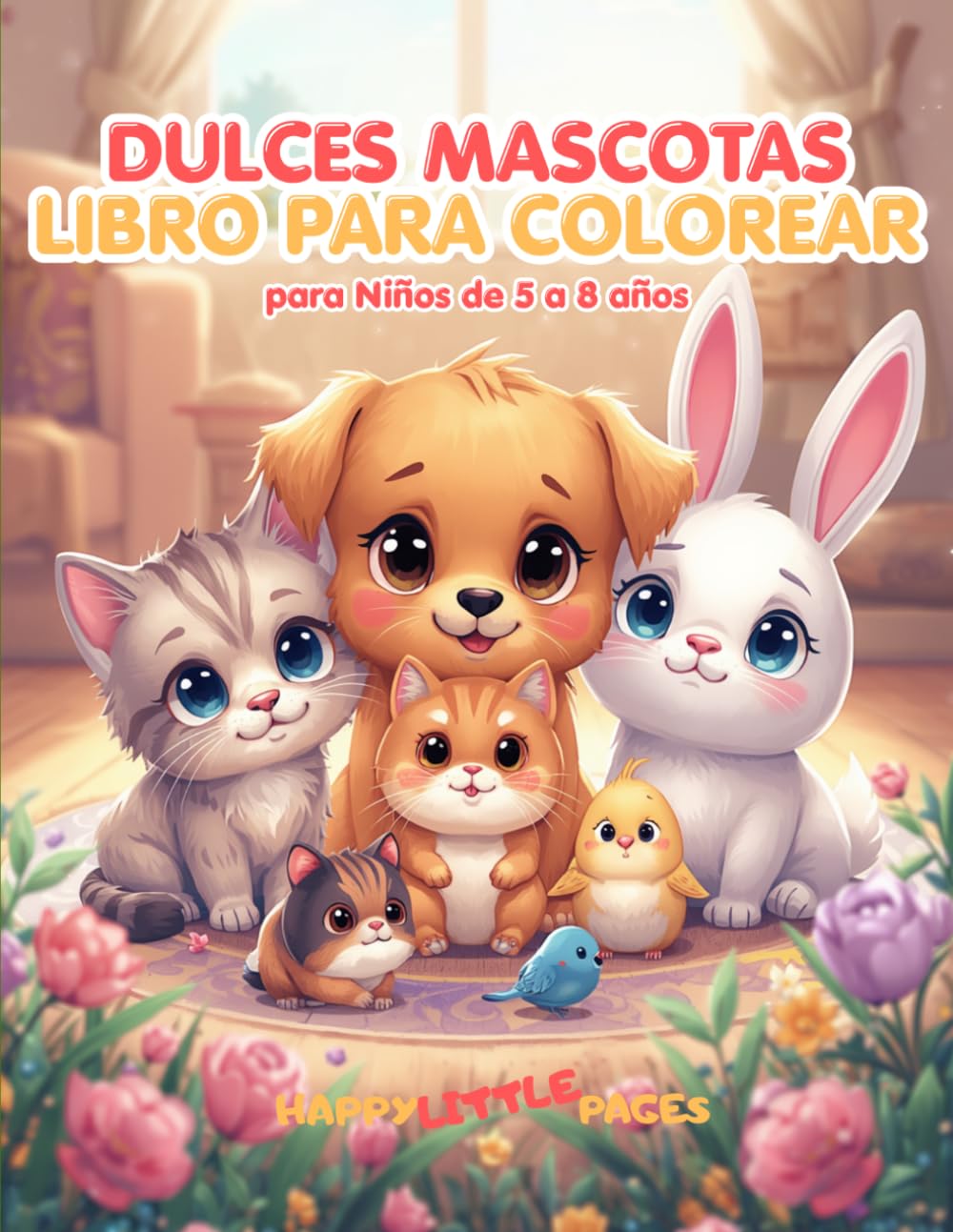 Adorables Mascotas – Libro de colorear: 45 adorables páginas para colorear estilo kawaii para niños de 5 a 8 años (Happy Little Pages)