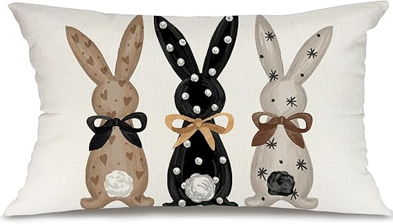 GEEORY Easter Pillow Cover 12x20 Inch Bunny Bowknot Farmhouse Decor