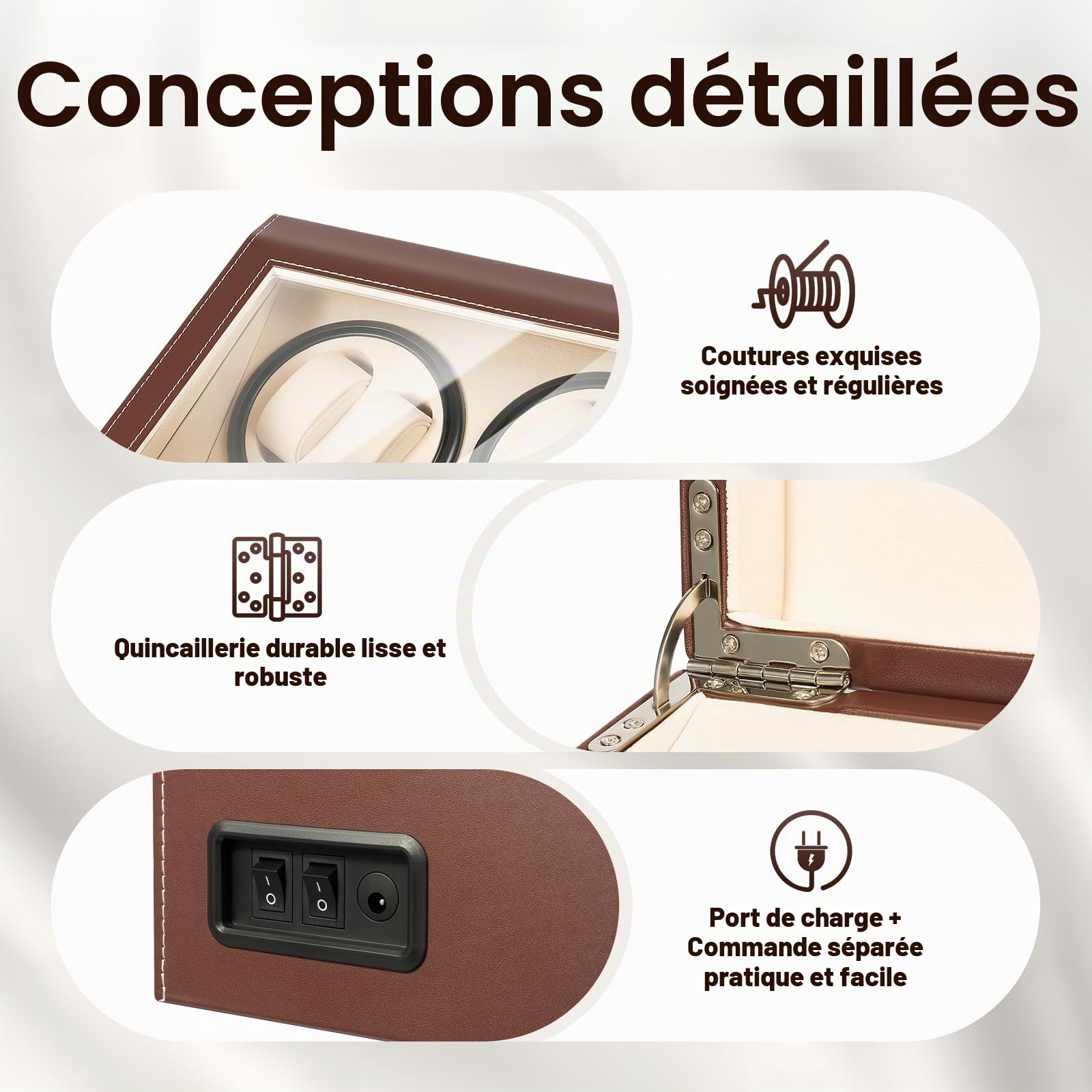 Boîtier Remontoir Montre Automatique 4+6, Remontoir Automatique pour Montre, Automatische Uhrenbeweger Box, Rotation Bidirectionnelle Silencieuse, Convient aux montres mécaniques automatiques