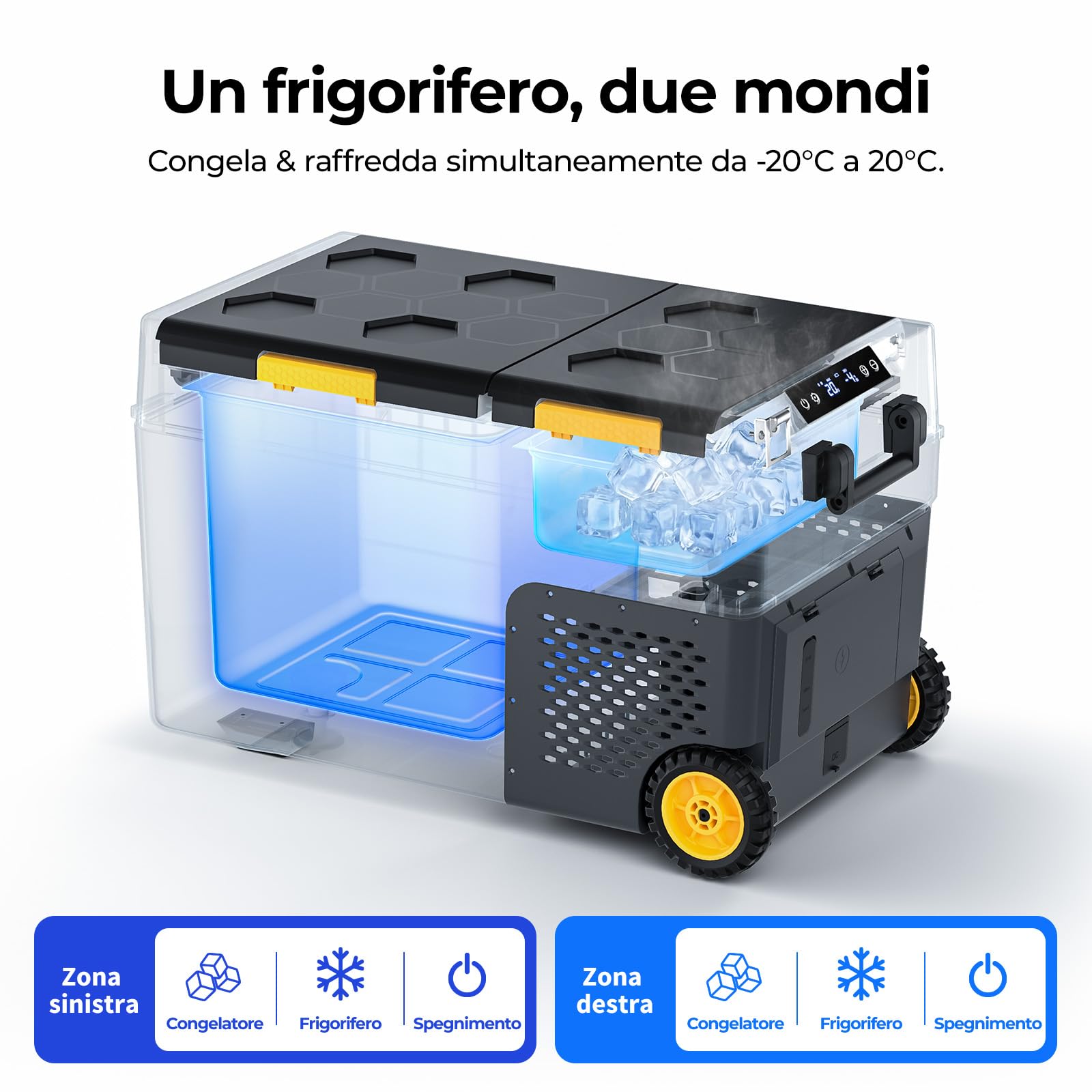 BougeRV CRD2 V2.0 40L Frigo con Batteria 240Wh, 2 Porte Doppia Zona Ruote Maniglia 12V 24V 230V Portatile Campeggio Compressore App IPX4, -20℃~20℃ (2026 Novità)
