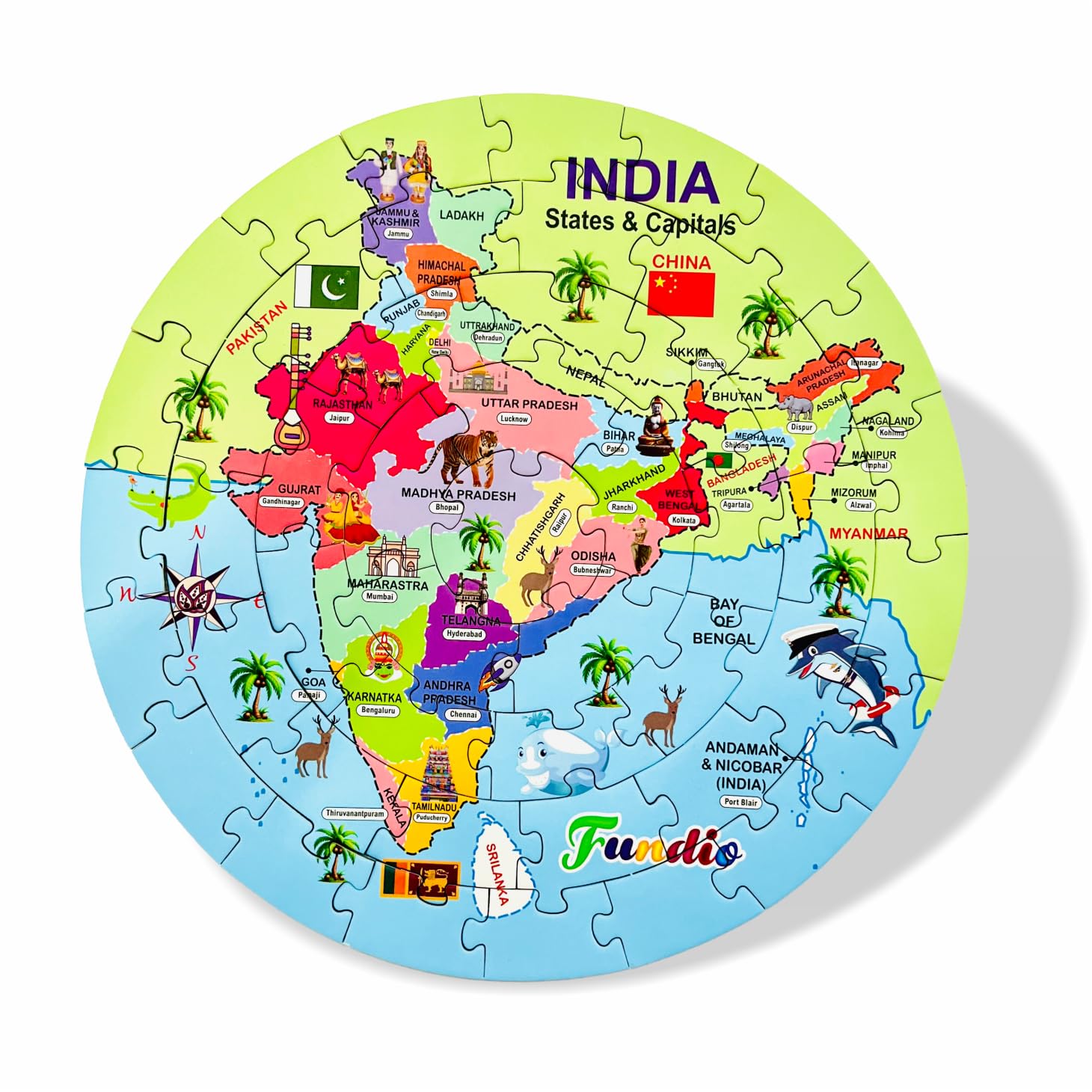 SR Creations India States And Capitals Puzzle, Circular Map Jigsaw Puzzle For Children 48 Pieces (India Map Puzzle)-image-20