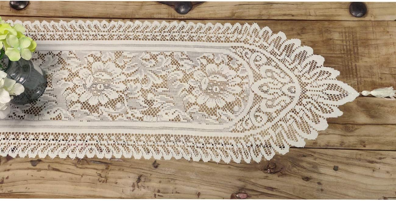 Tinsow 2 Pack Cotton Crochet Lace Rectangular Table Runner Dresser Scarf Doilies (Beige)
