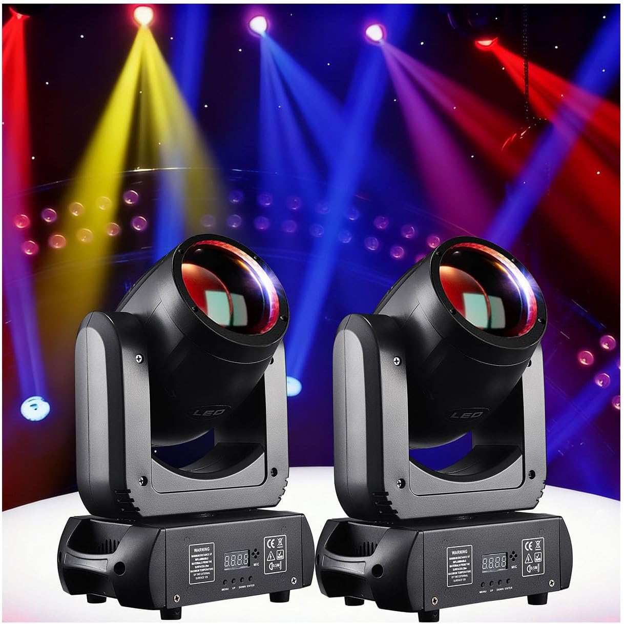 2 Pack 150W DJ Moving Head Lights Spot Beam Stage Lights with 18Rotating Prism&Rainbow Color Wheel 8 GOBOs, 8 Colors, RGBW, 12 CH Sound Active, DMX512, Auto Mode for Live Show Wedding DJ Party Bar