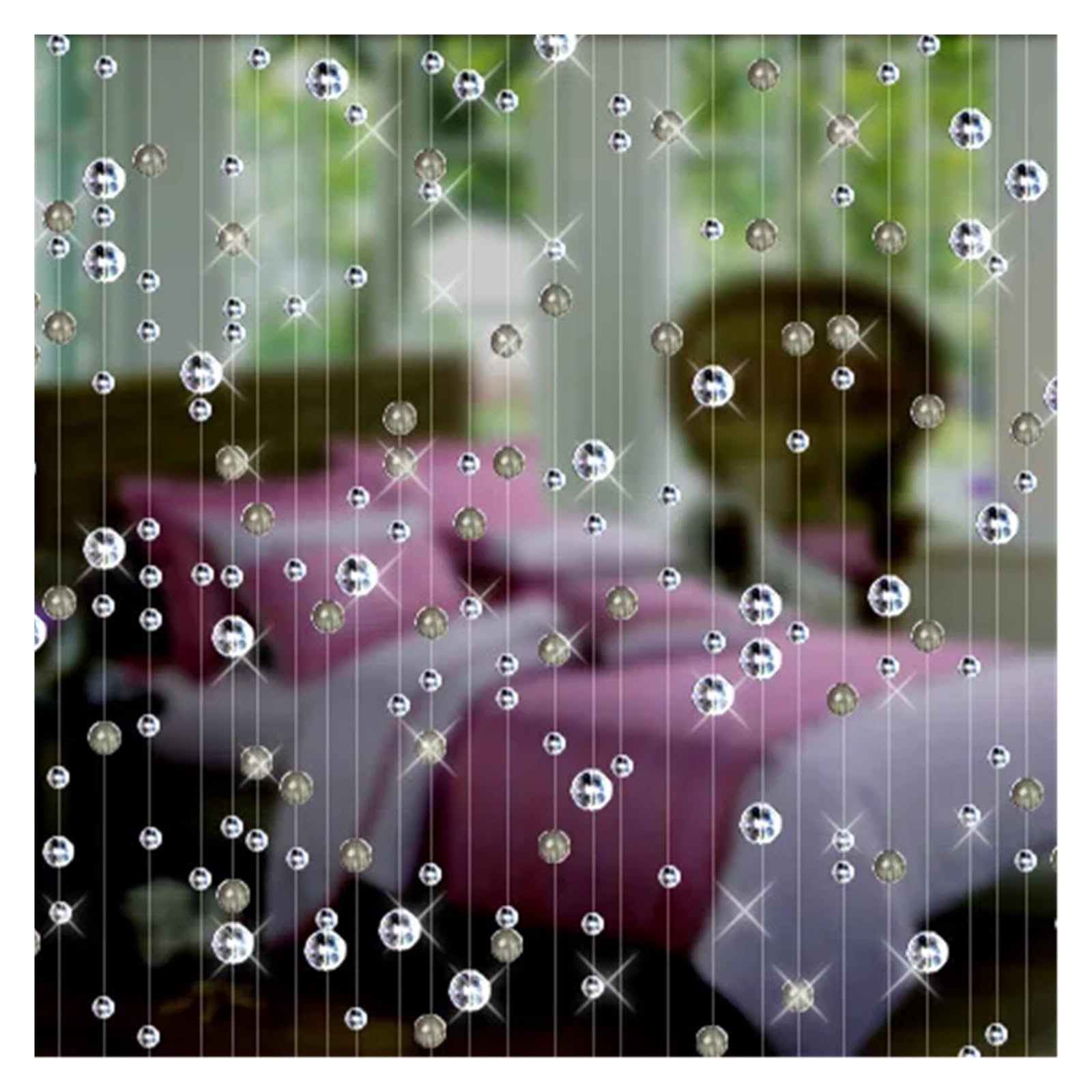 Rideau de perles en verre cristal gris decoration interieure maison 150 cm