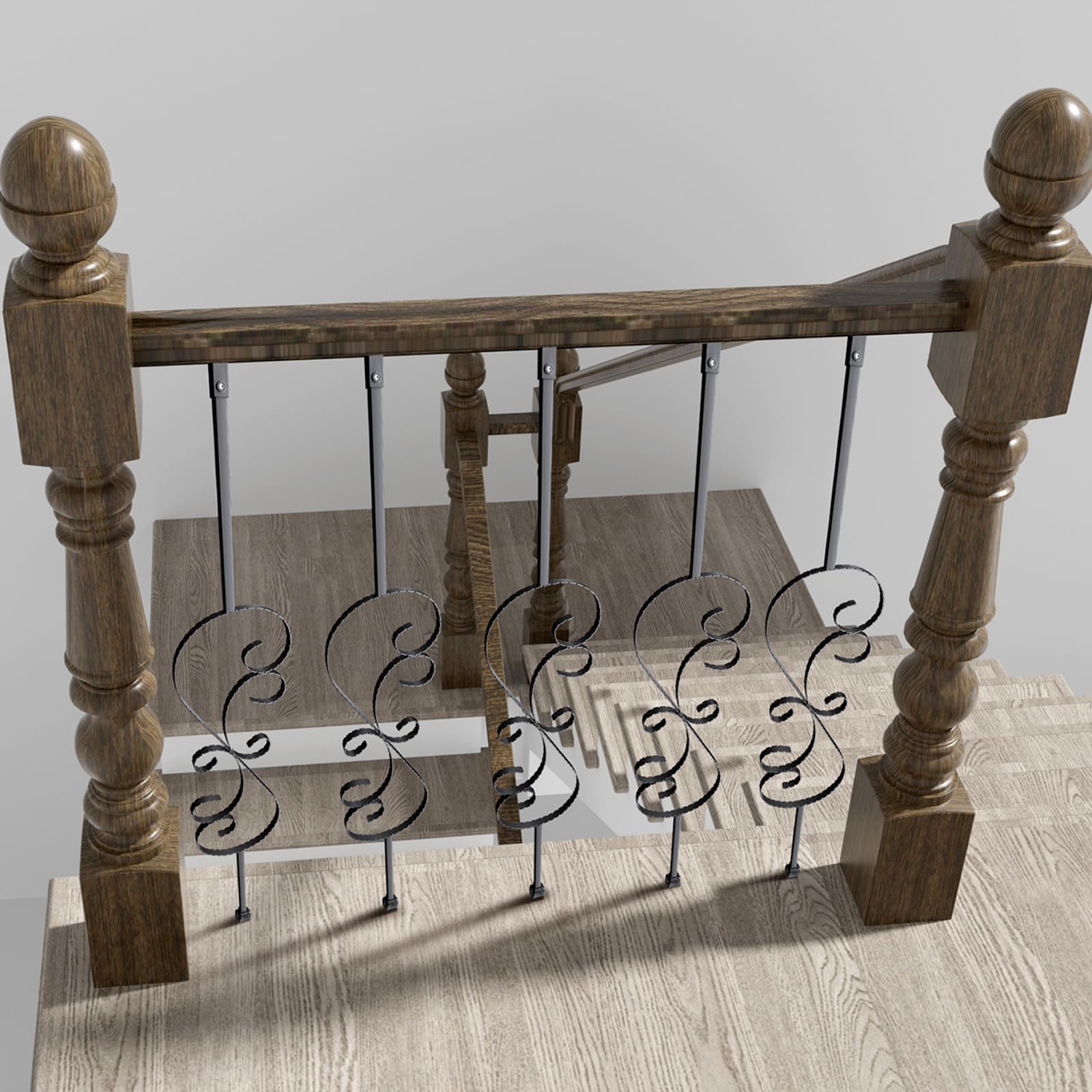 VEVOR Metalowe balustrady schodowe 1122 mm balustrady dekoracyjne pręty ze stali ocynkowanej 5 S tralki z butami i śrubami do drążonych ślimaków schodowych balustrady, czarny