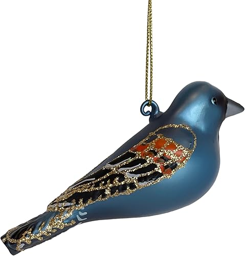 Miniatura 5 de Cobane Studio - Adorno de cristal de Grosbeak azul, pintado a mano, adorno de pájaro para decoración del hogar y Navidad
