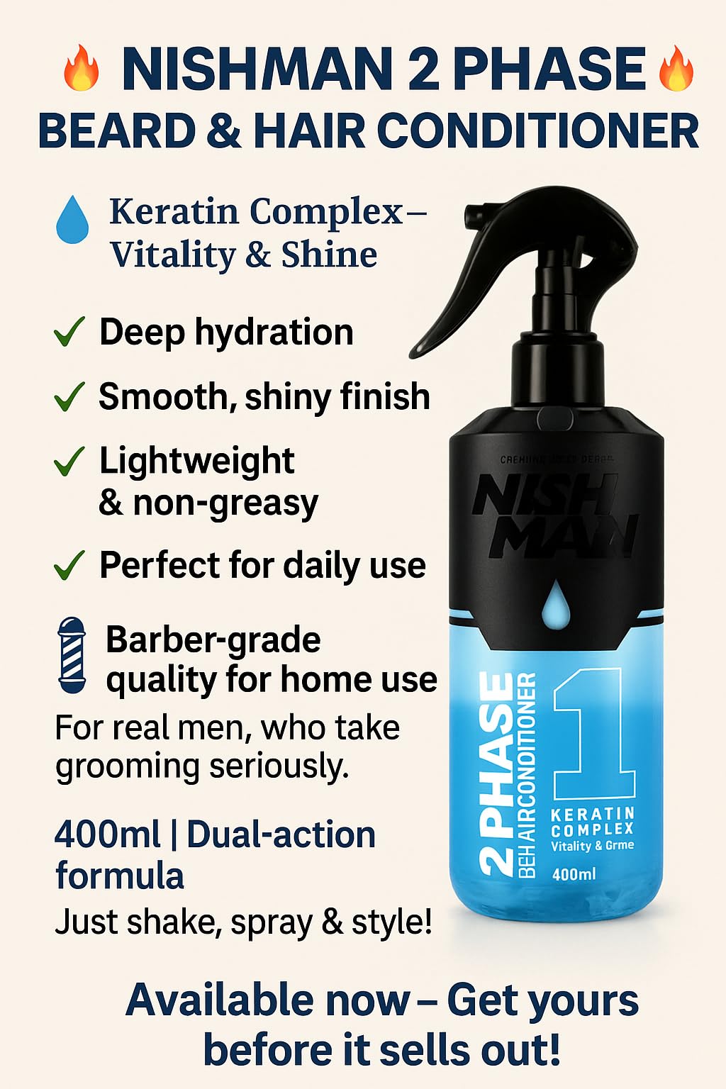 Amazon.com : Nishman 2 Phase Beard & Hair Conditioner 400 ml