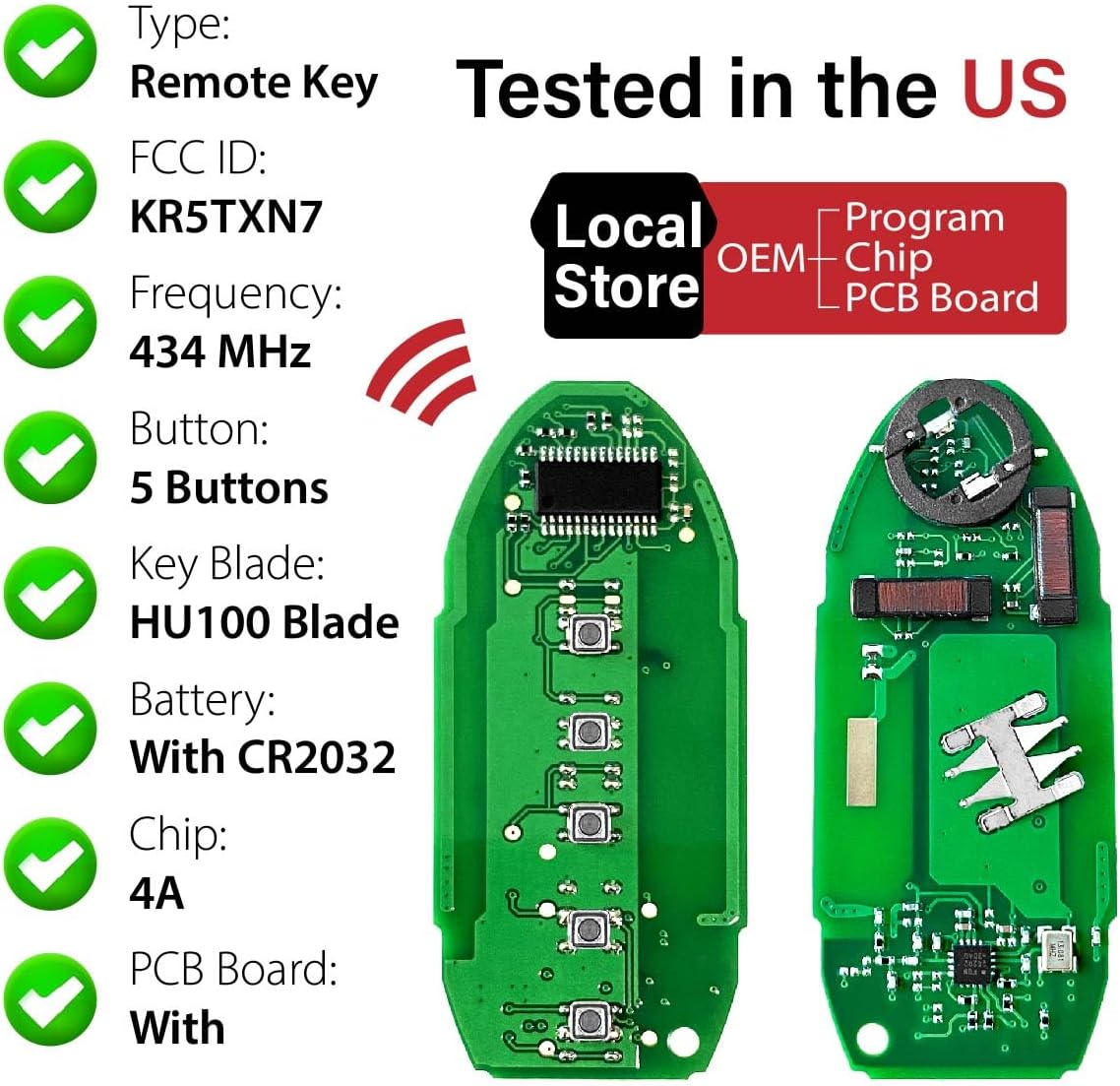 Replacement for 2019-2023 Nissan Murano Key Fob Remote Control KR5TXN7 5 Buttons 434MHz