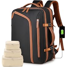 Expandable Carry-On Travel Backpack for Men Women Water-Resistant Laptop Compartment, USB Charging Port, Wet Pocket & Airline Approved Size for 15.6" Notebook Black