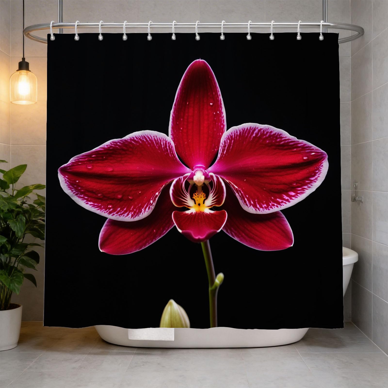 Hongduo 3D Orchid Shower Curtain for Stalls Bathtubs Zen Bathroom Decor Shower Curtain Set Polyester Fabric Waterproof 200x200cm/79X79 Inch with Hooks