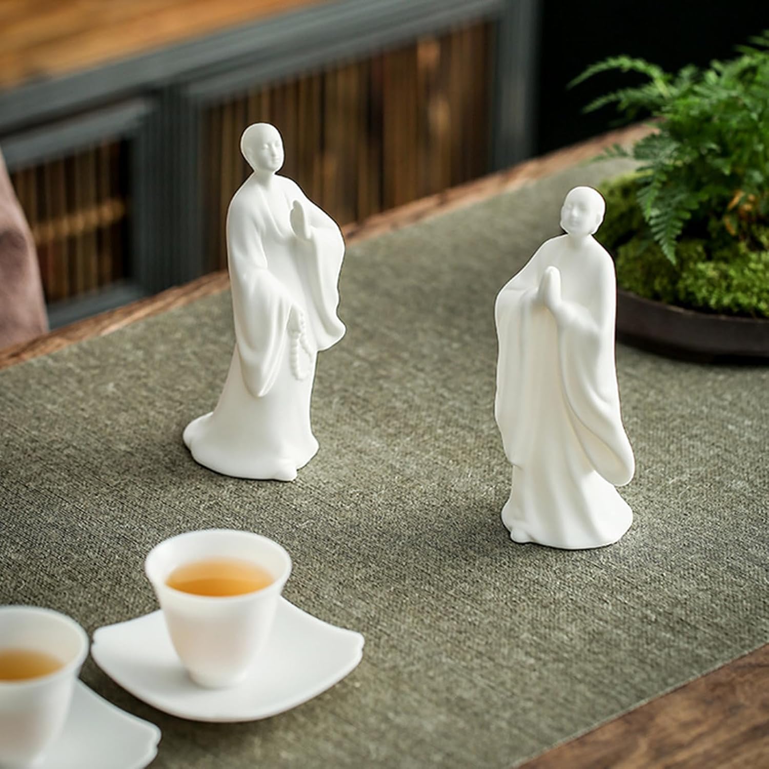 Ceramic Meditation Zen Monk Statue, 6.6" H Chinese Blessing Shaolin Buddha Monk Figure for Home Office Tea Table Decor