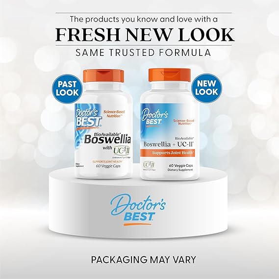 Doctor's Best Boswellia + UC-II Supplement for Men & Women - Boswellia Serrata Extract Capsules for Joint Health Support, Type II Collagen, BioAvailable, Non-GMO, Gluten Free, Soy Free - 60 Veg Caps