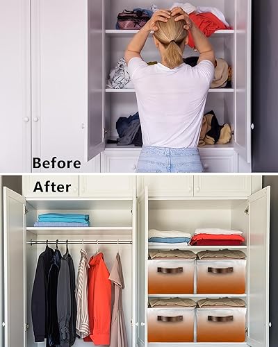 Miniatura 3 de Thanksgiving Storage Basket for Organizing Shelves, Collapsible Storage Bins Boxes with Handle, Fall Orange Ombre Modern Abstract Art Aesthetics