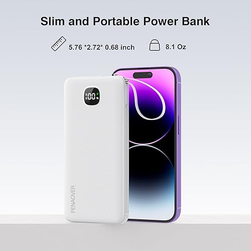 Miniatura 6 de Cargador portátil con cables integrados y enchufe de pared de CA, delgado 10000mAh 22.5W, cargador de energía de carga rápida, 5 salidas y 2